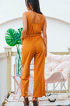 Seaside Stroll Striped Jumpsuit - Rust