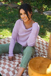 Lilac Fields Crochet Back Long Sleeve Top - Lilac