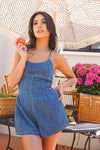 Sweet Things Strappy Denim Romper - Medium Wash