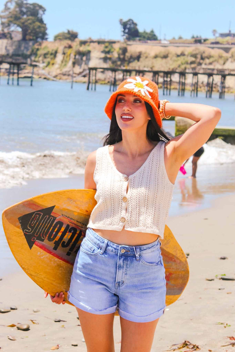 Hang Ten Knit Tank Top- Cream
