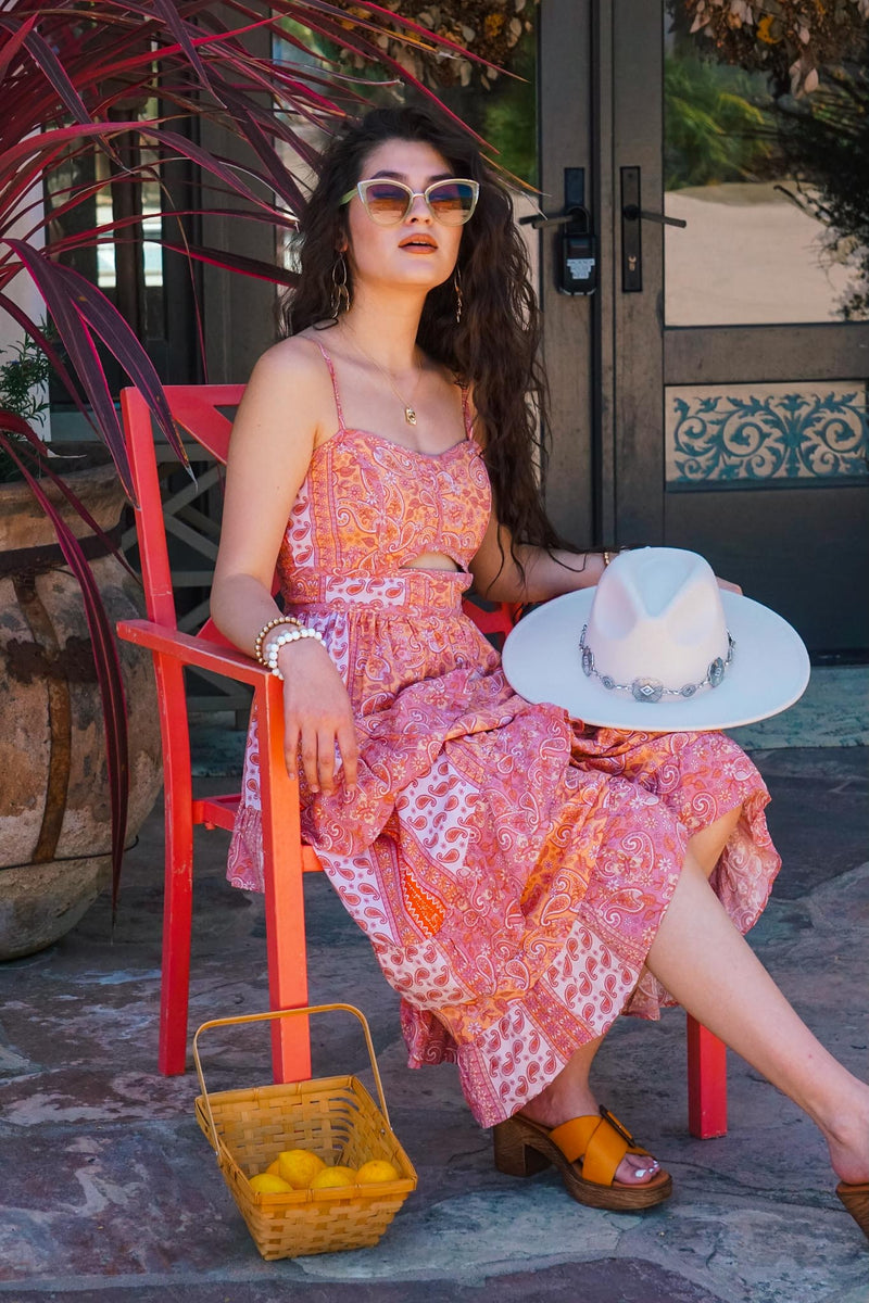Summer Sorbet Paisley Midi Dress - Apricot/Pink