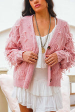 Sassy Sway Fringe Cardigan - Rose