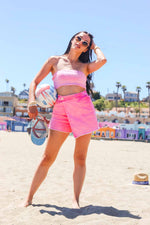 Bubble Gum Denim Skort - Pink
