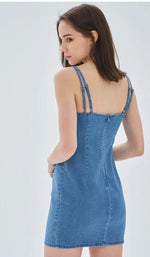 Lindsey Denim Spaghetti Strap Keyhole Mini Dress-Light Wash