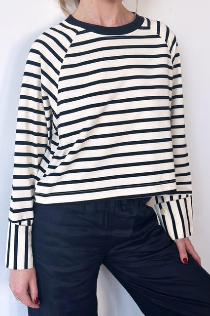 So Classic Cuff Detail Stripe Top - Black/Cream