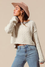 Little Secret Round Neck Knit Sweater - Ivory W/Gray Trim