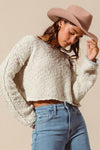 Little Secret Round Neck Knit Sweater - Ivory W/Gray Trim