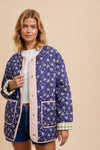 Rejuvenated Floral Quilted Jacket- Purple