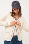 Sunkissed Trek Trim Detail Button Up Cardigan- Cream/Multi