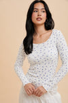 Sweet Pea Ditsy Floral Long Sleeve Top- White/Dusty Blue