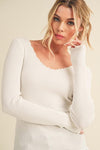 Giselle Ribbed Longsleeve W/ Lettuce Trim- Ivory