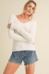 Giselle Ribbed Longsleeve W/ Lettuce Trim- Ivory