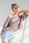 Sweet Cherie Round Neck Short Sleeve Boxy Sweater - Sky