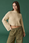 Peony Pop Mock Neck Crop Knit Sweater - Taupe