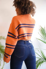 Julia Collared/Cropped Striped Knit - Orange/Navy