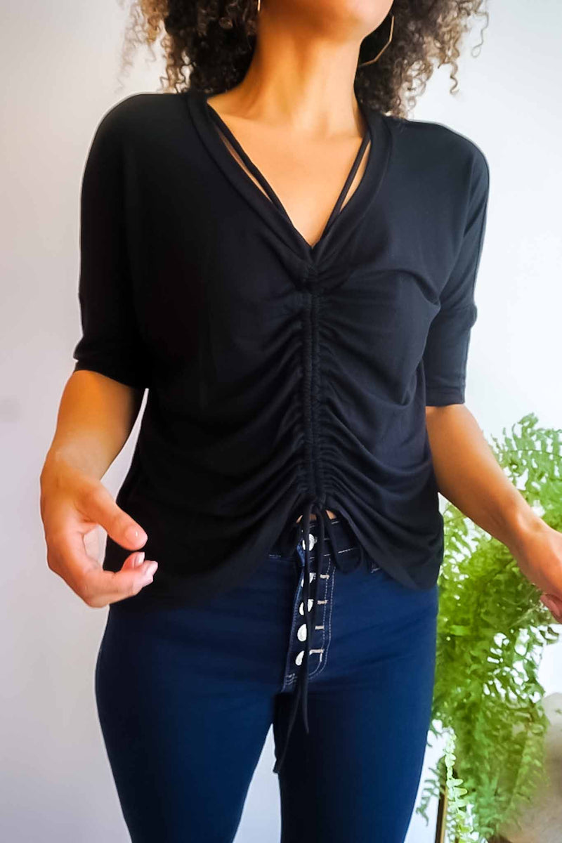 Isabella Cinched Front Top - Black