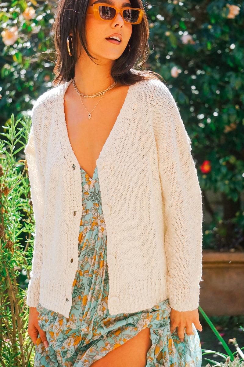 Sight to See Textured Button Down Cardigan - Vanilla