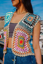La Flora Crochet Cropped Vest- Multi