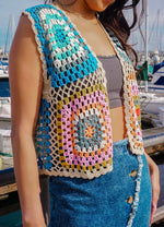 La Flora Crochet Cropped Vest- Multi