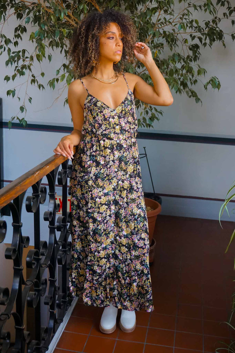 Sunny Oasis Black/Floral Maxi Dress
